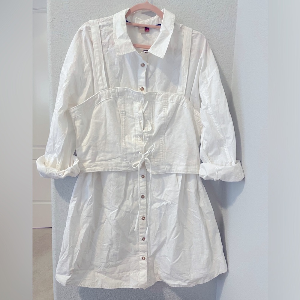 Pilcro Corset and Buttondown Shirt Twofer Dress, Sz L